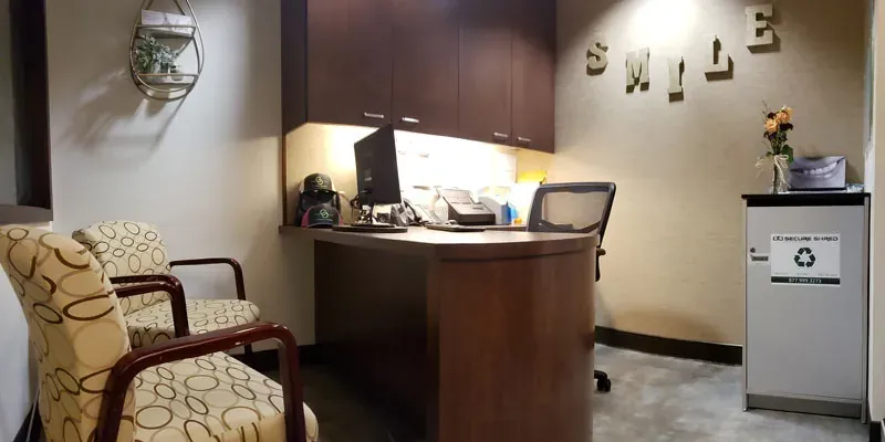 The consultation room at Cooley Smiles, with SMILE letters on the wall.